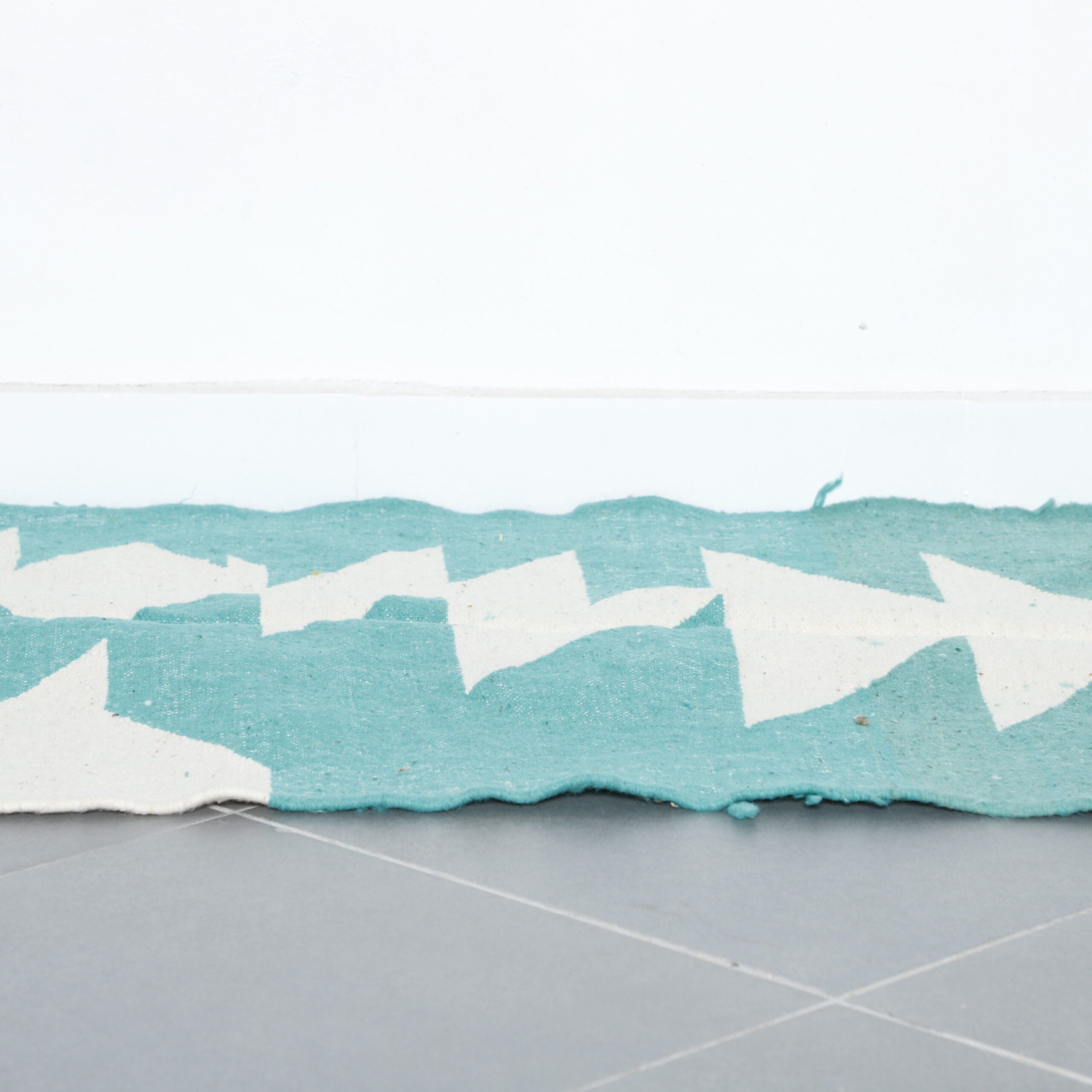 Turquoise and White Moroccan Kilim with Geometric Design