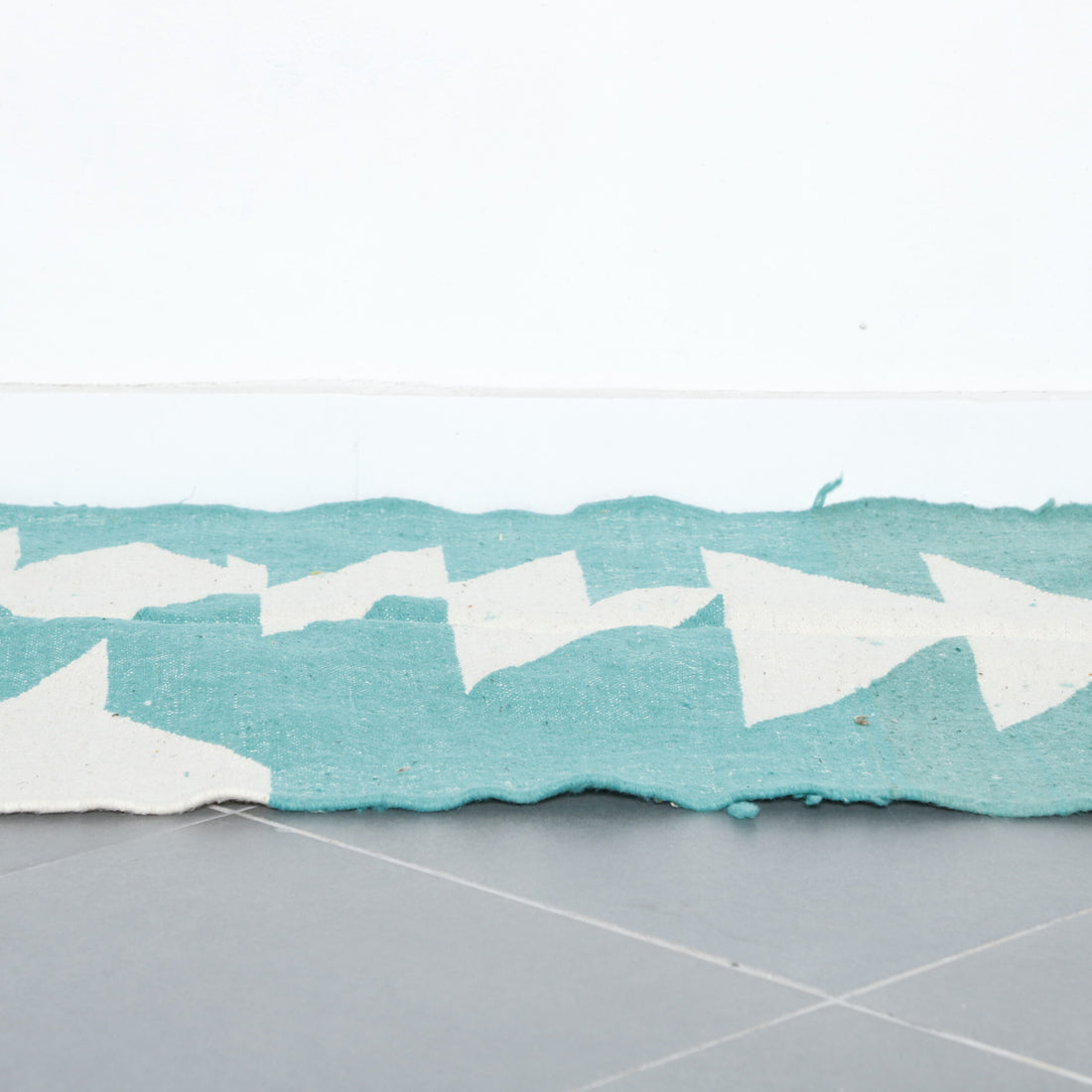 Turquoise and White Moroccan Kilim with Geometric Design