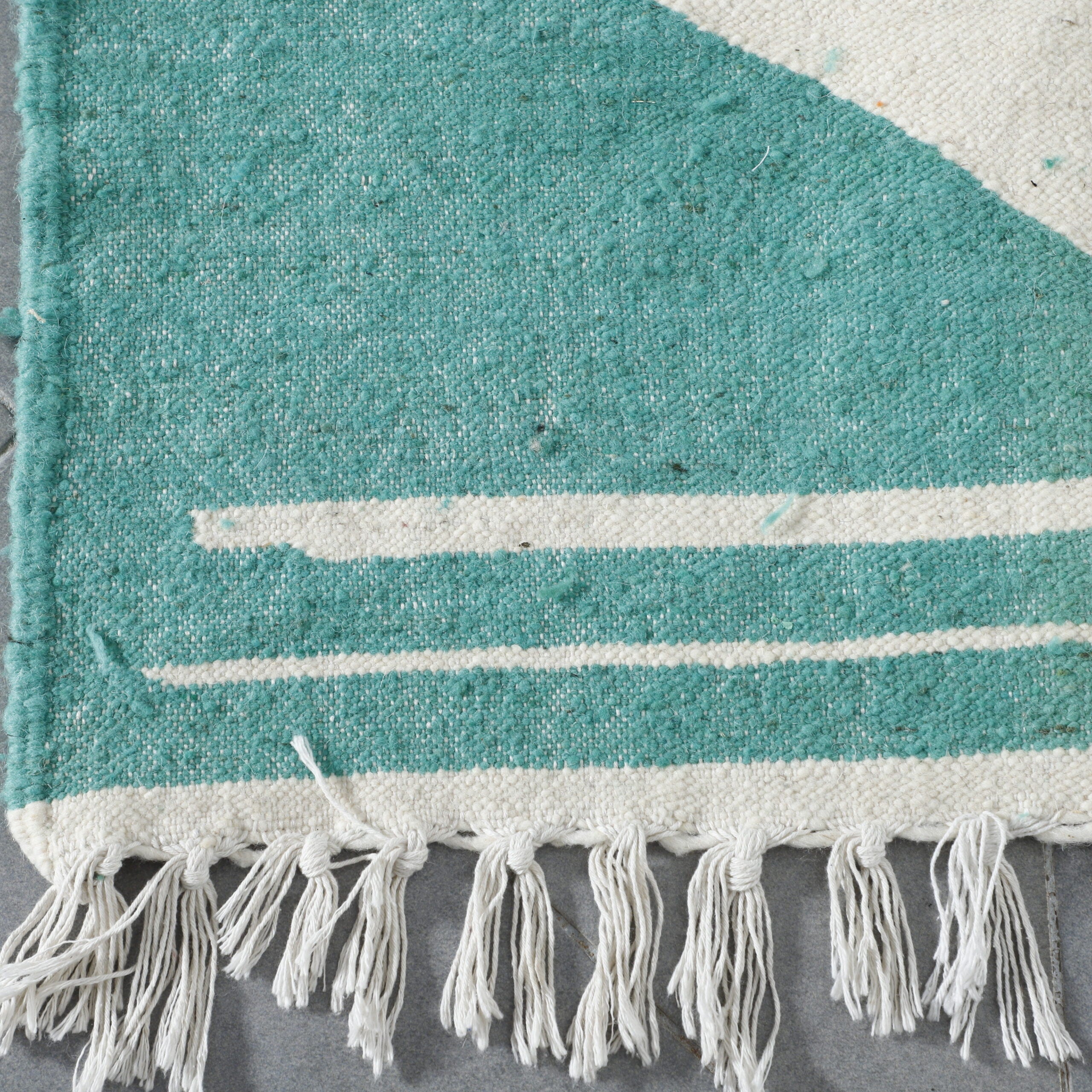 Turquoise and White Moroccan Kilim with Geometric Design