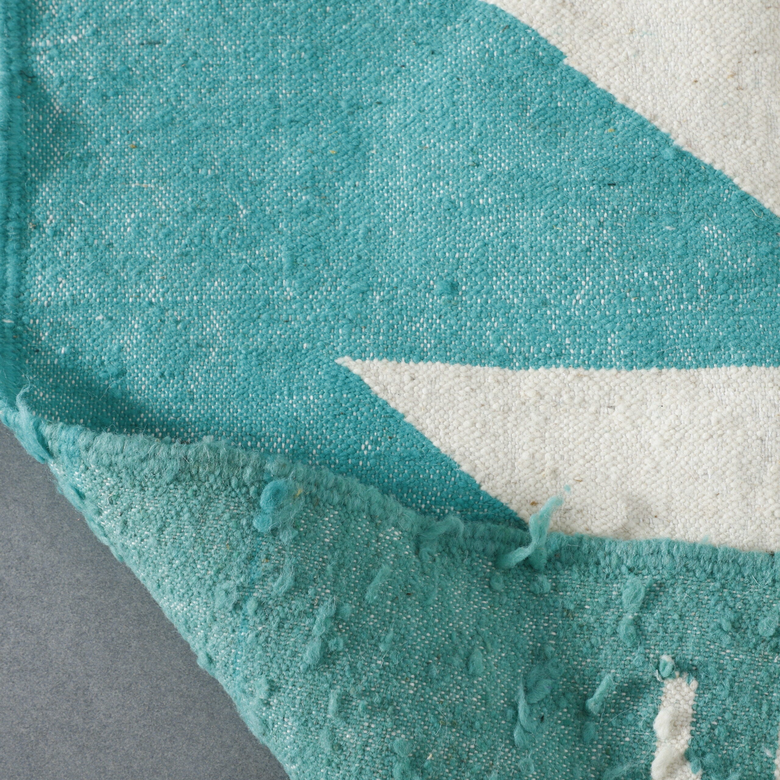 Turquoise and White Moroccan Kilim with Geometric Design