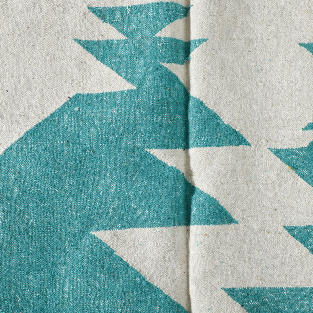 Turquoise and White Moroccan Kilim with Geometric Design