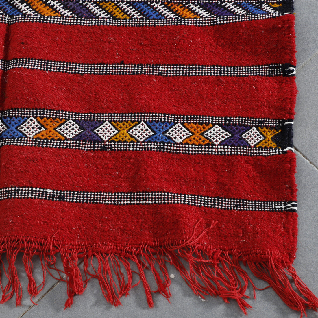 Vibrant Red Moroccan Kilim with Horizontal Stripes