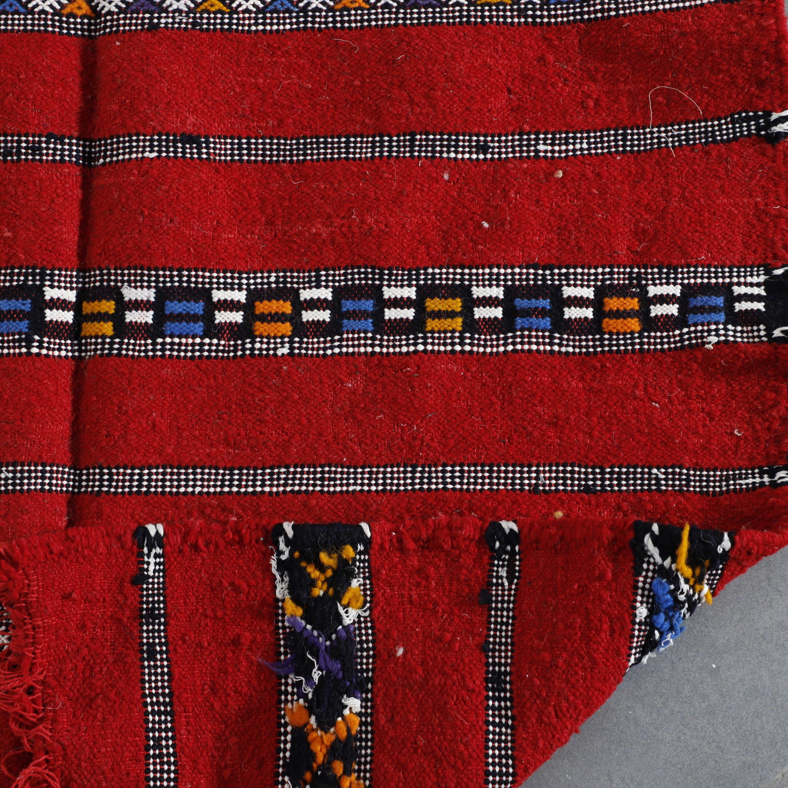 Vibrant Red Moroccan Kilim with Horizontal Stripes