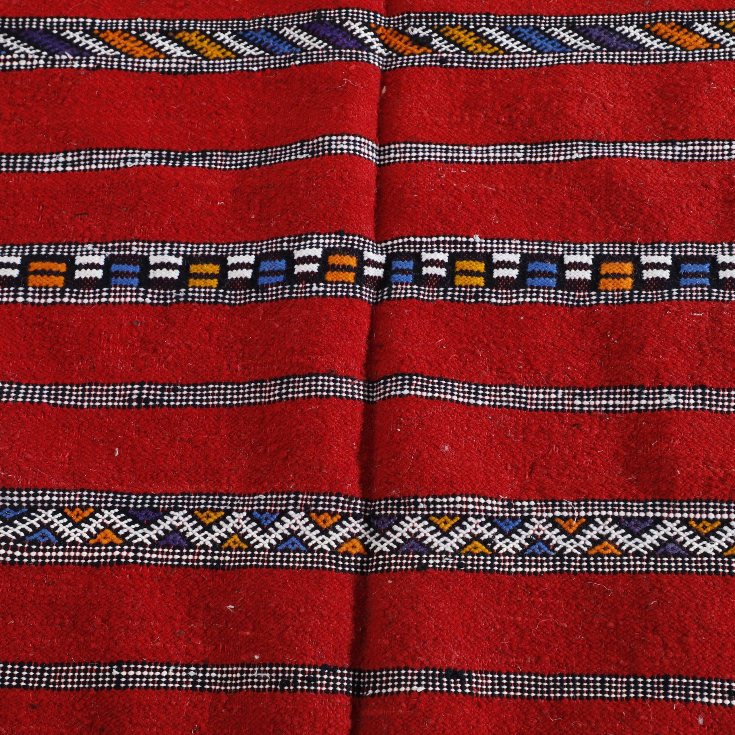 Vibrant Red Moroccan Kilim with Horizontal Stripes