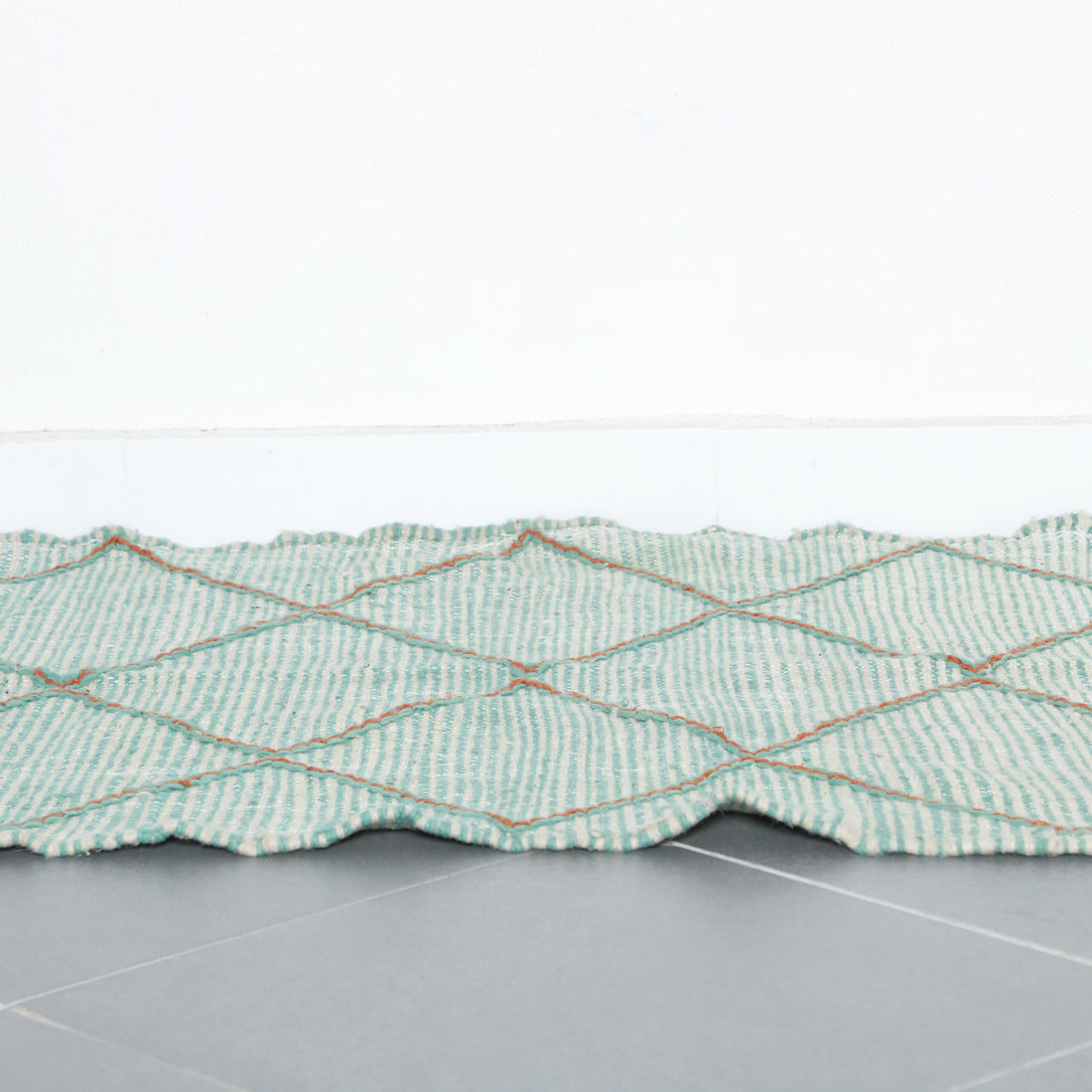 Mint Green Moroccan Kilim with Diamond Lattice