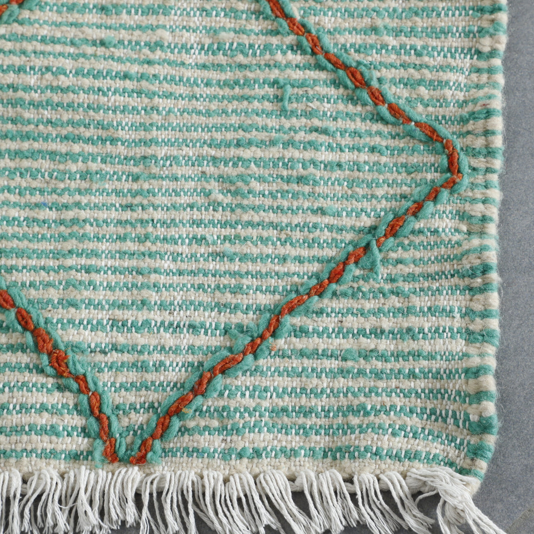Mint Green Moroccan Kilim with Diamond Lattice