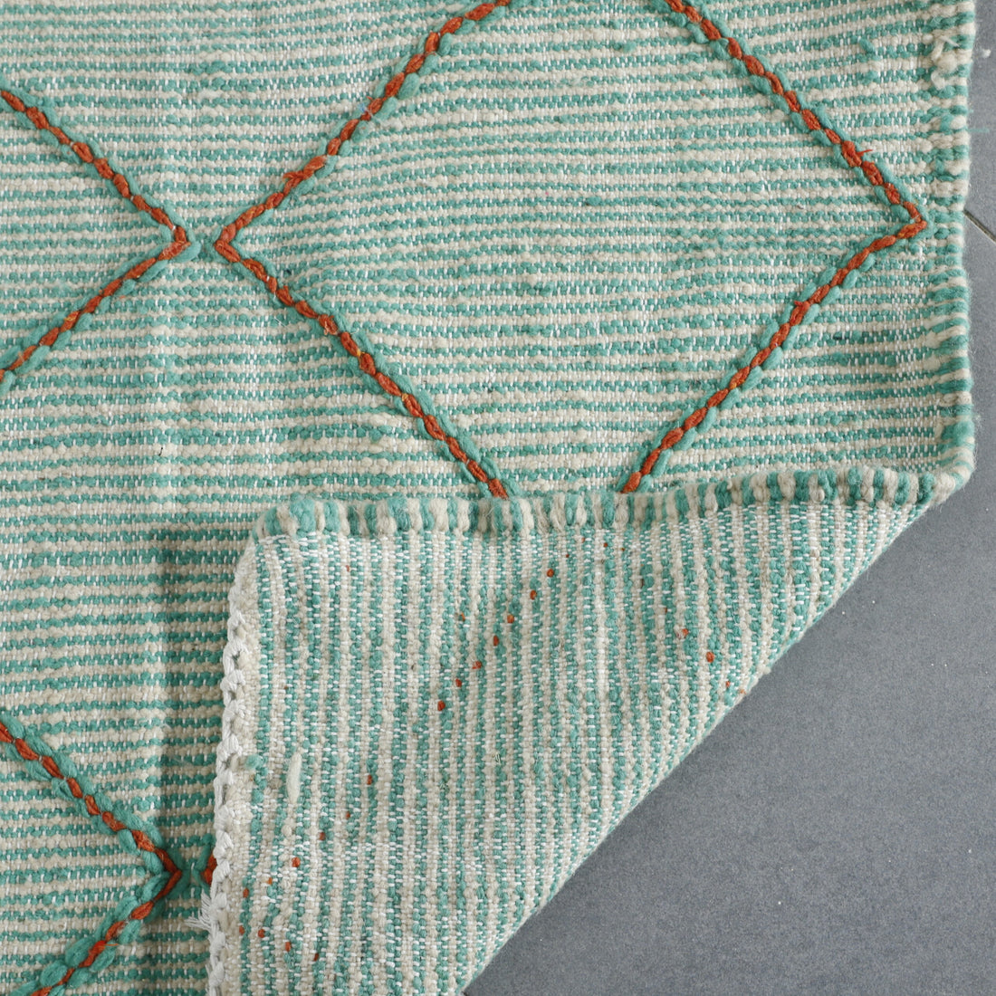 Mint Green Moroccan Kilim with Diamond Lattice