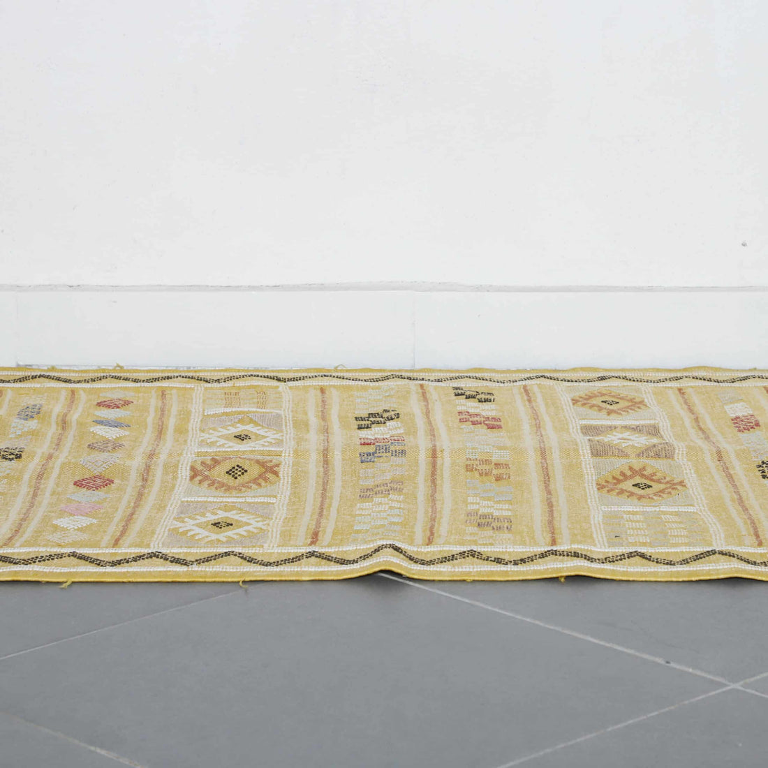 Yellow Moroccan Kilim with Geometric Motifs