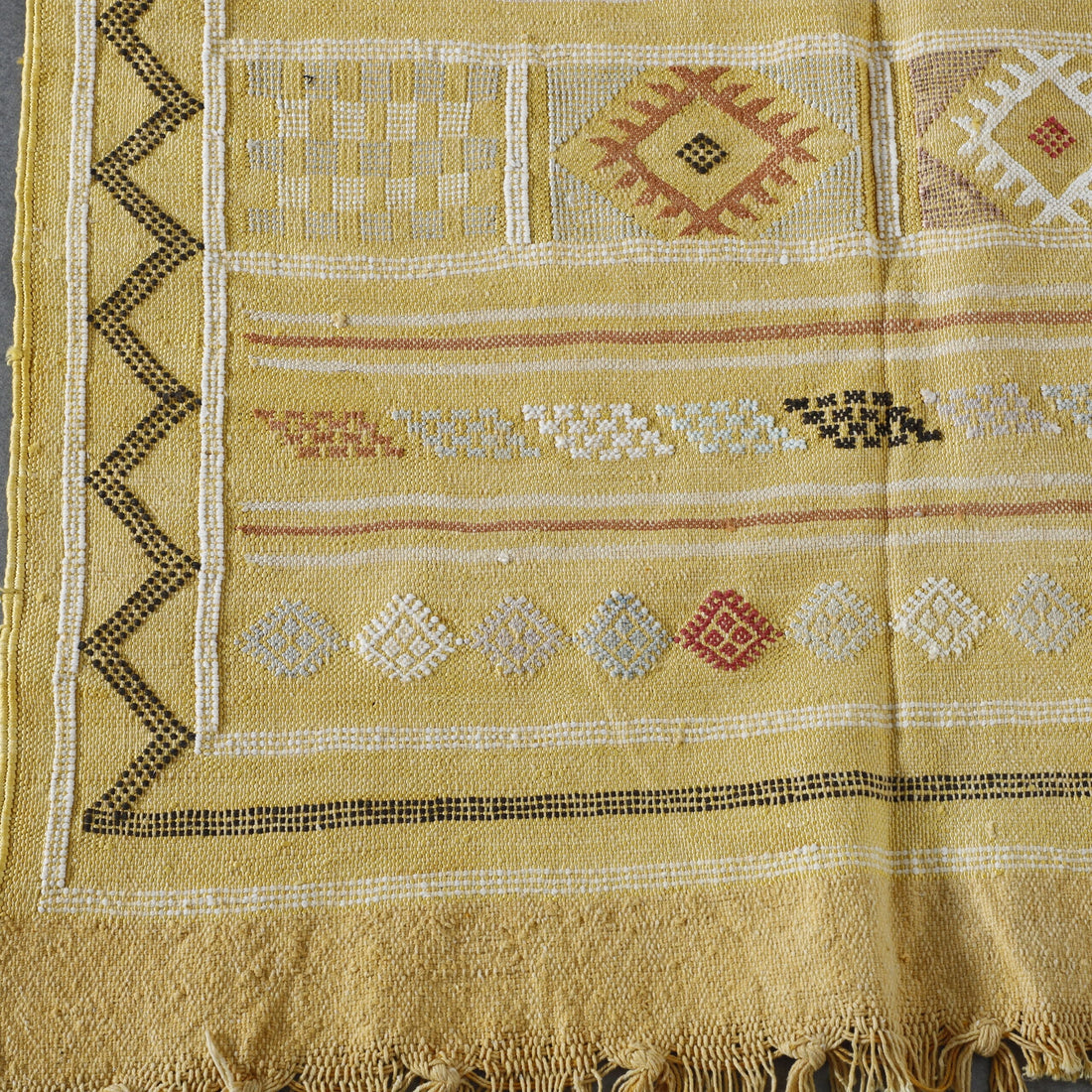 Yellow Moroccan Kilim with Geometric Motifs