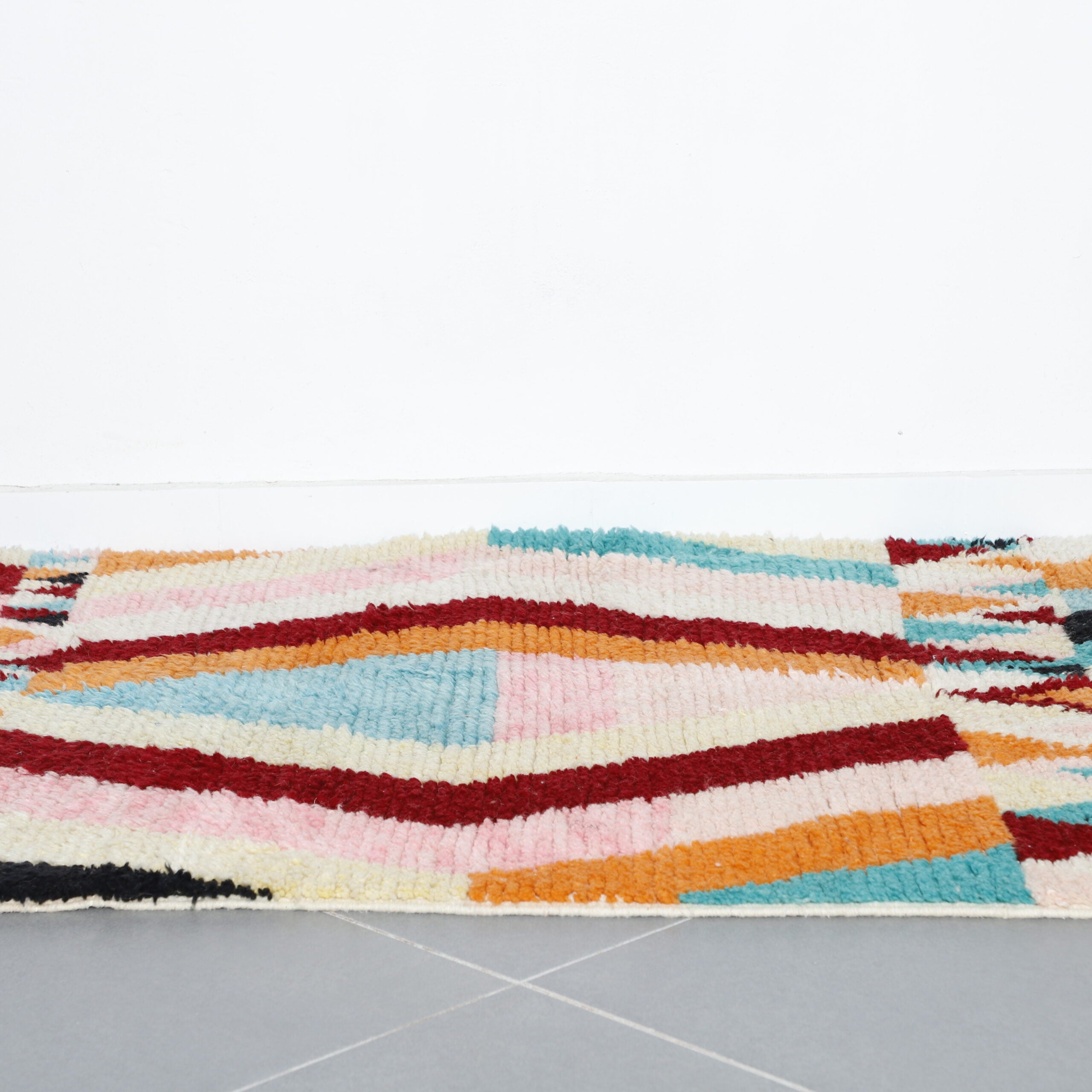 Vibrant Moroccan Boujad Rug with Geometric Diamonds