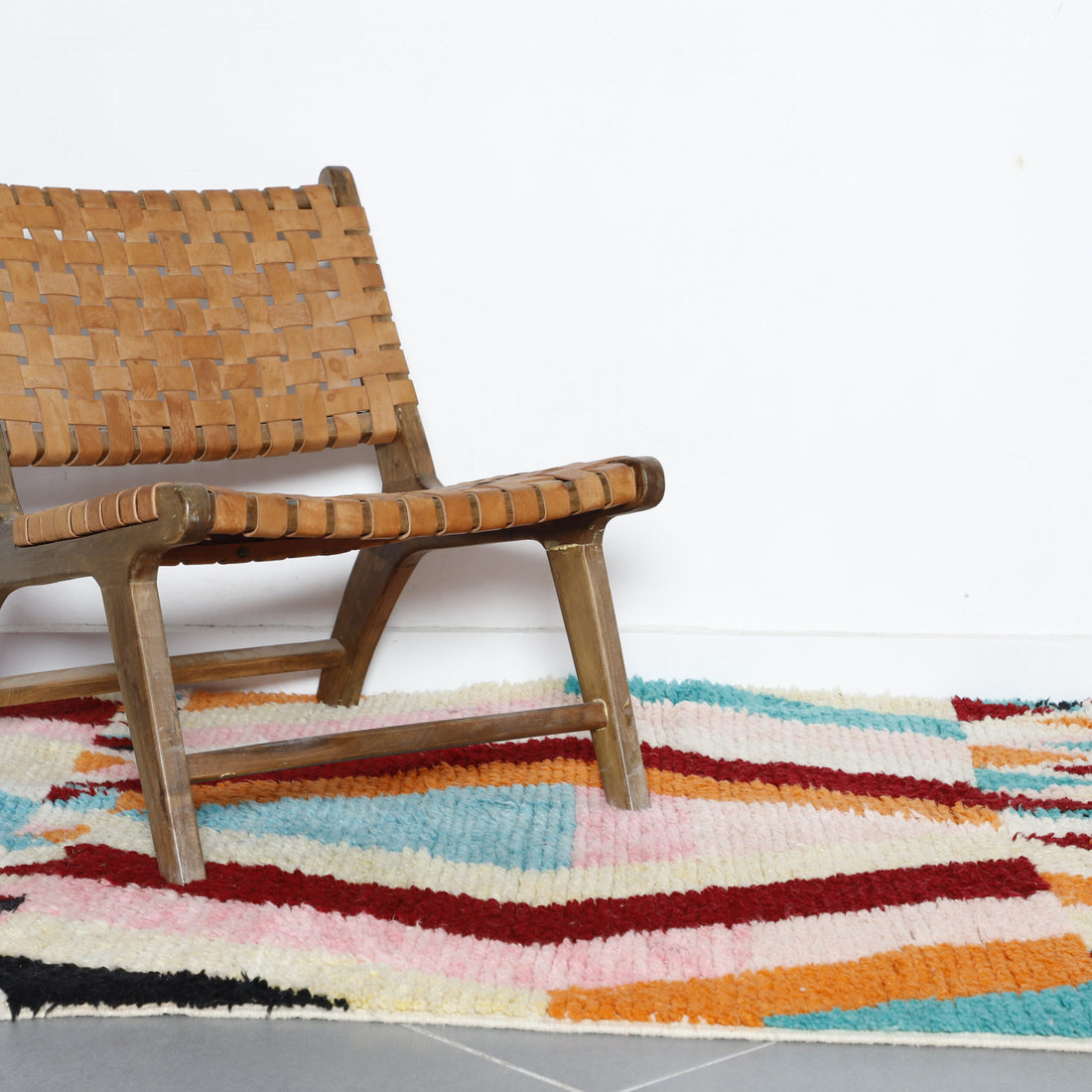 Vibrant Moroccan Boujad Rug with Geometric Diamonds