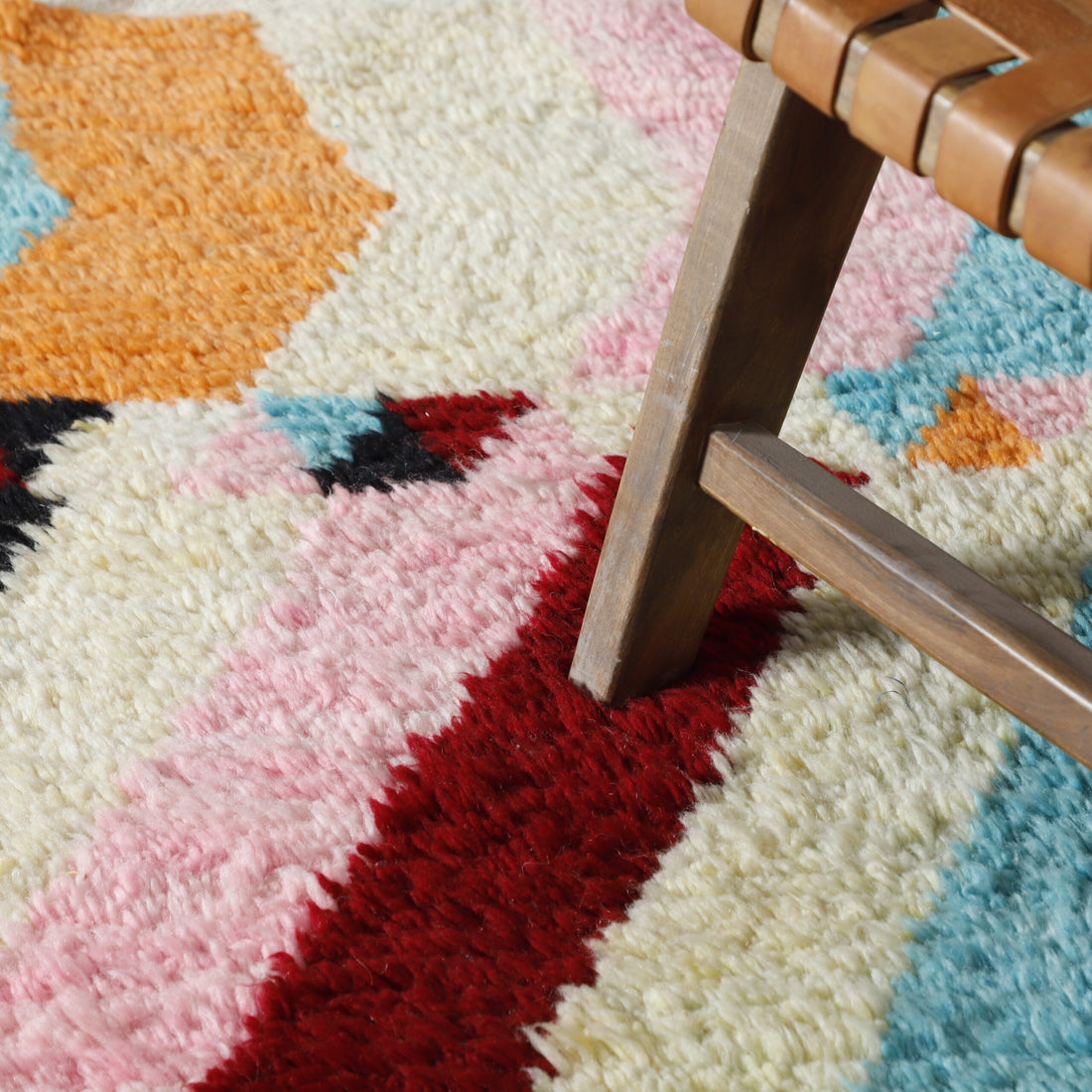 Vibrant Moroccan Boujad Rug with Geometric Diamonds