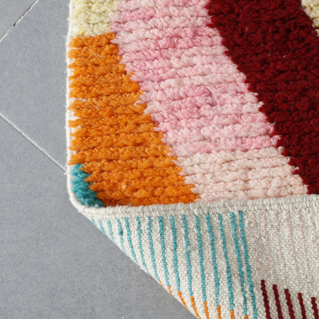 Vibrant Moroccan Boujad Rug with Geometric Diamonds