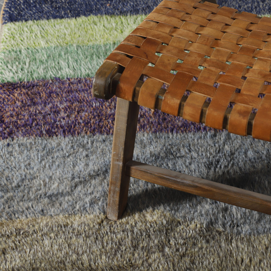 Textured Moroccan Azilal Rug with Earthy Stripes