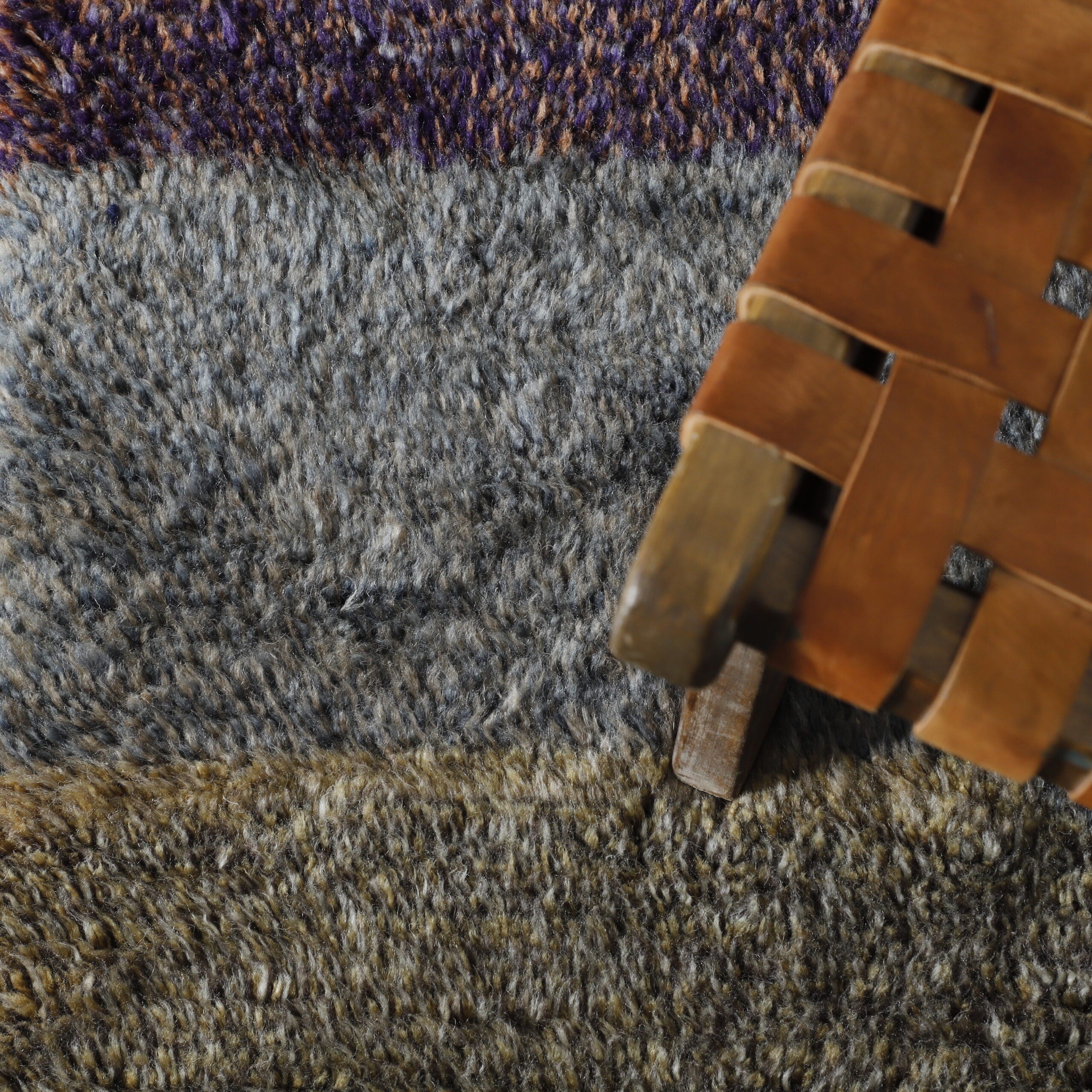Textured Moroccan Azilal Rug with Earthy Stripes
