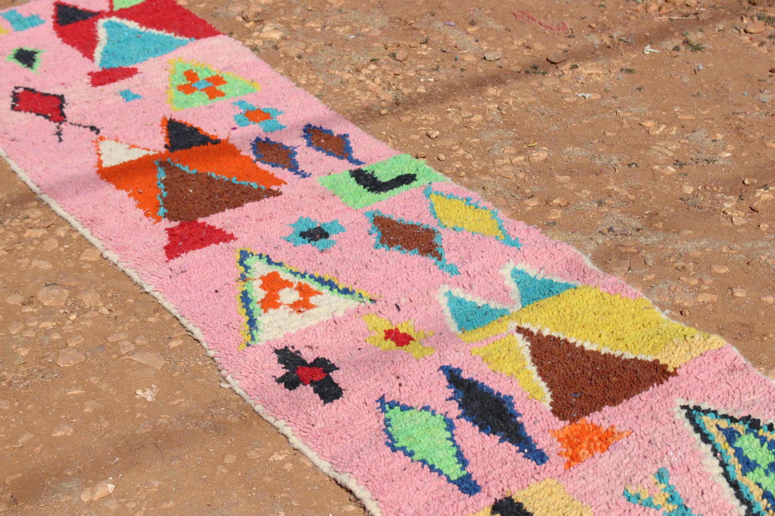  Moroccan Pink Abstract Runner Rug
