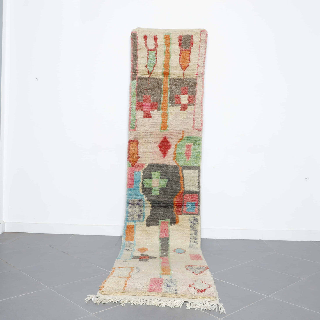 New Boujaad Runner 11.1×2.4 ft – Handmade Moroccan Wool Rug with Colorful Abstract Patterns