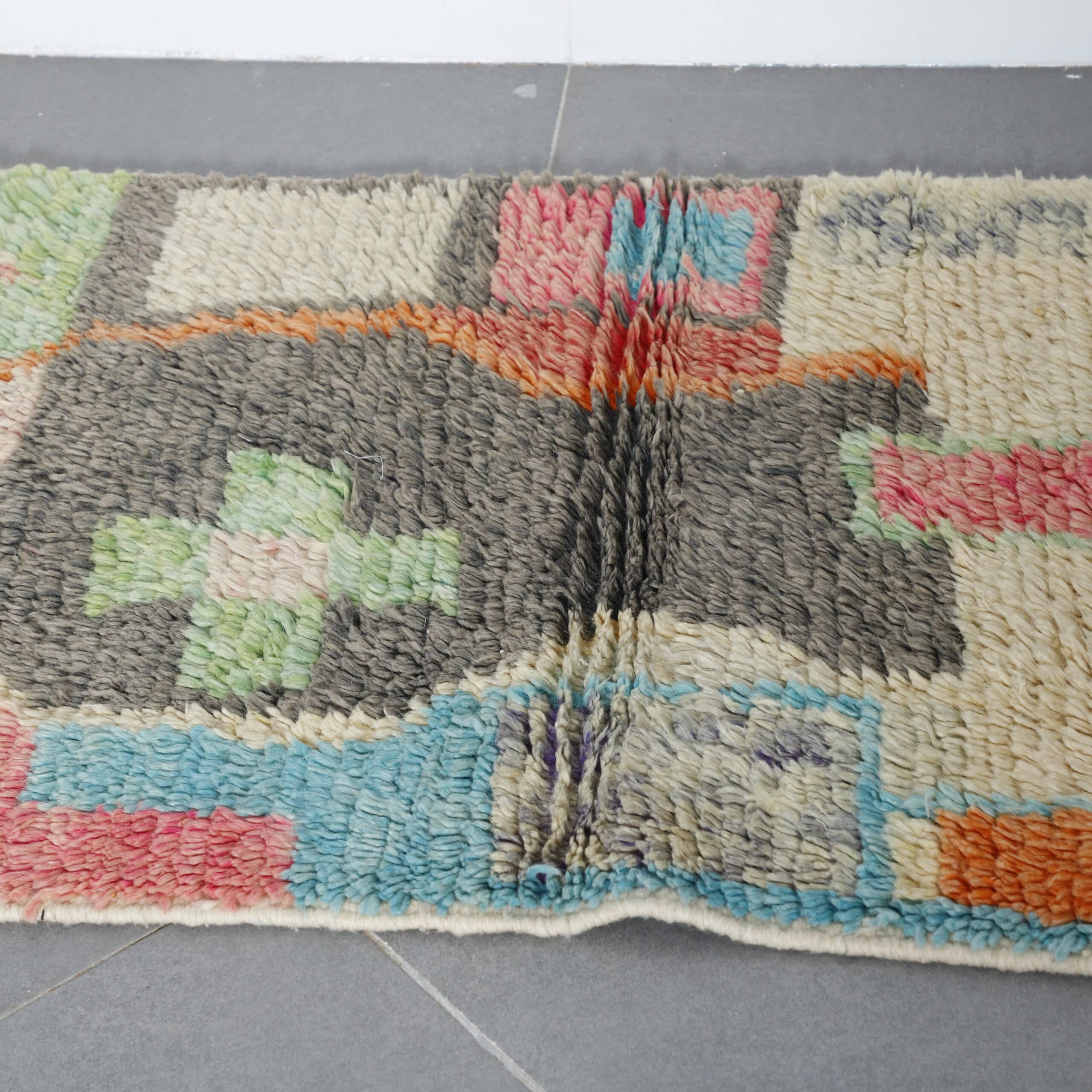 New Boujaad Runner Handmade Moroccan Wool Rug with Colorful Abstract Patterns