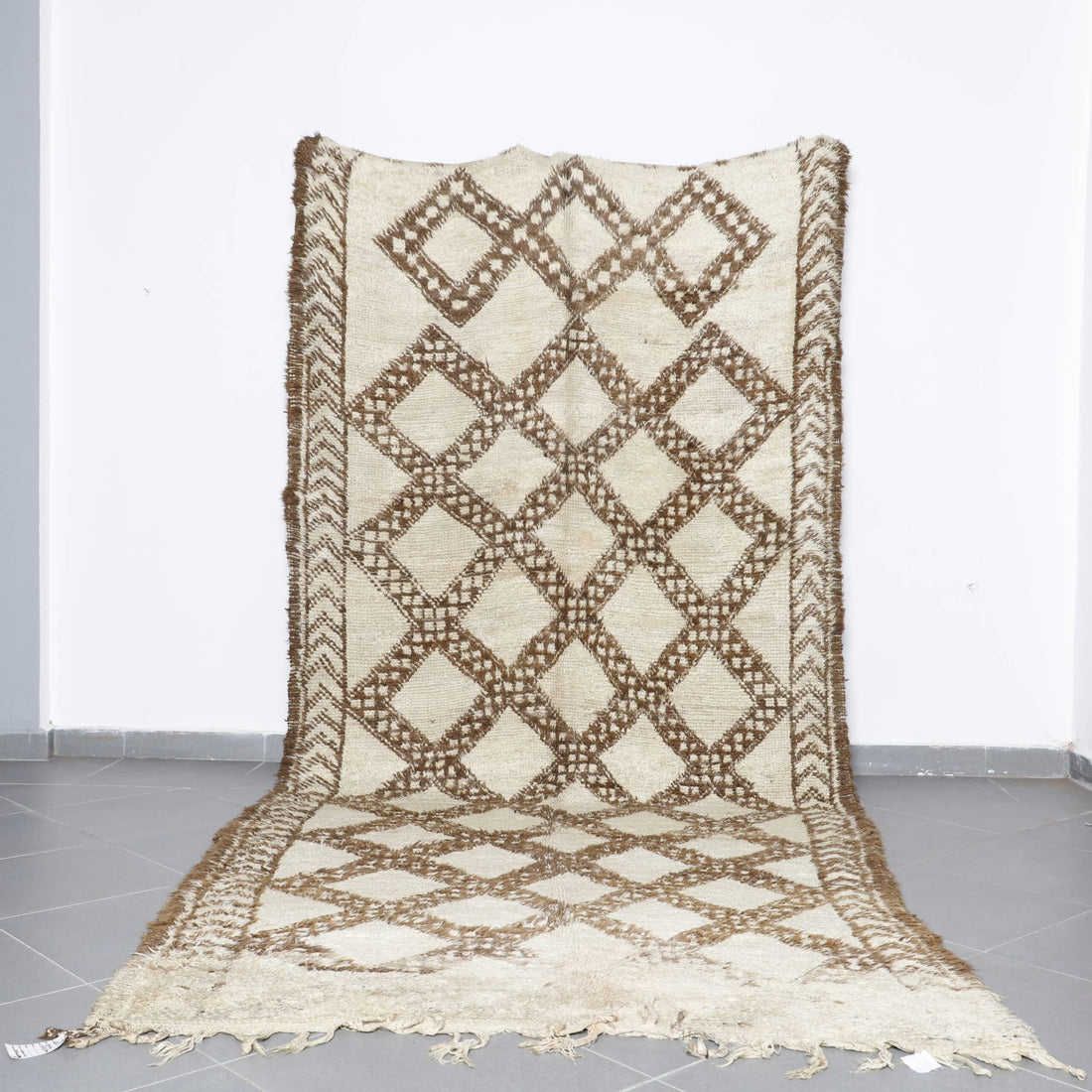 Beni Ourain Carpet 13×5.6 Ft – Authentic Handwoven Moroccan Wool Rug