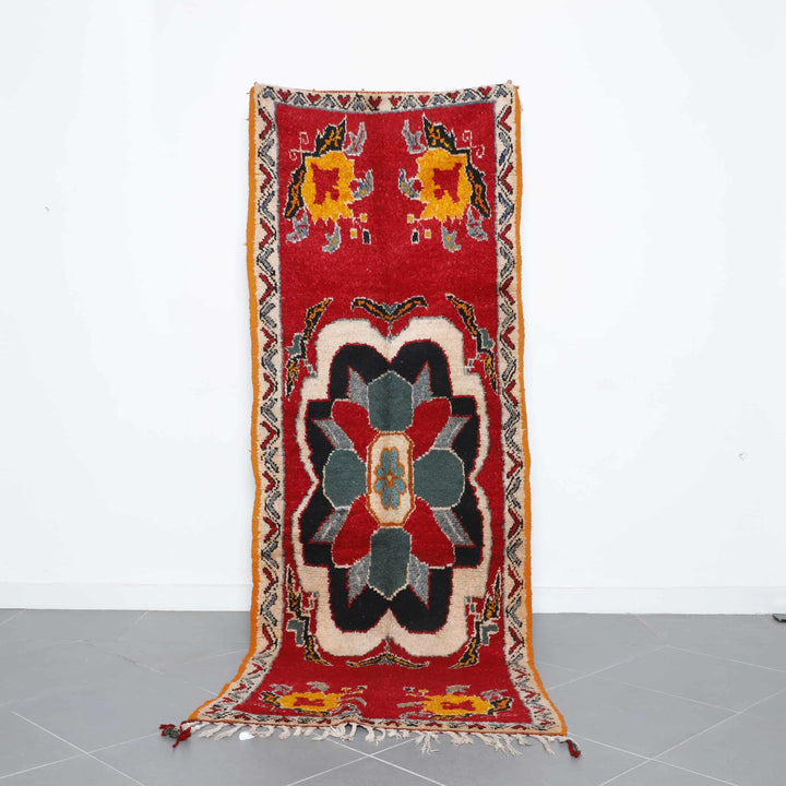 Taznakht Carpet 8.9×3.3 ft – Handmade Moroccan Wool Rug with Floral Design