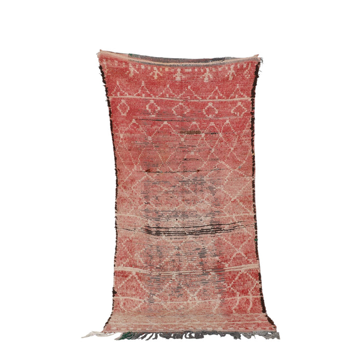Vintage Boujaad Rug 8.2×3.6 ft – Moroccan Handwoven Wool in Faded Red