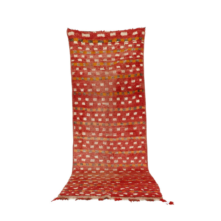 Vintage Boujaad Runner 10.0×3.4 ft – Moroccan Red Wool with Geometric Dotted Pattern