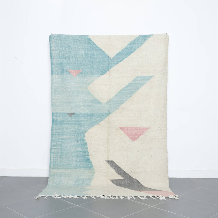 Vintage Kilim Rug 7.5×4.8 ft – Handmade Moroccan Wool Flatweave Carpet