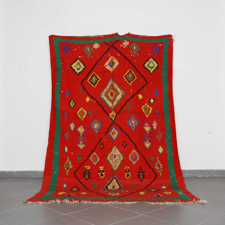 Vintage Red Boujaad Rug – 9.1×5.8 ft Handwoven Moroccan Carpet