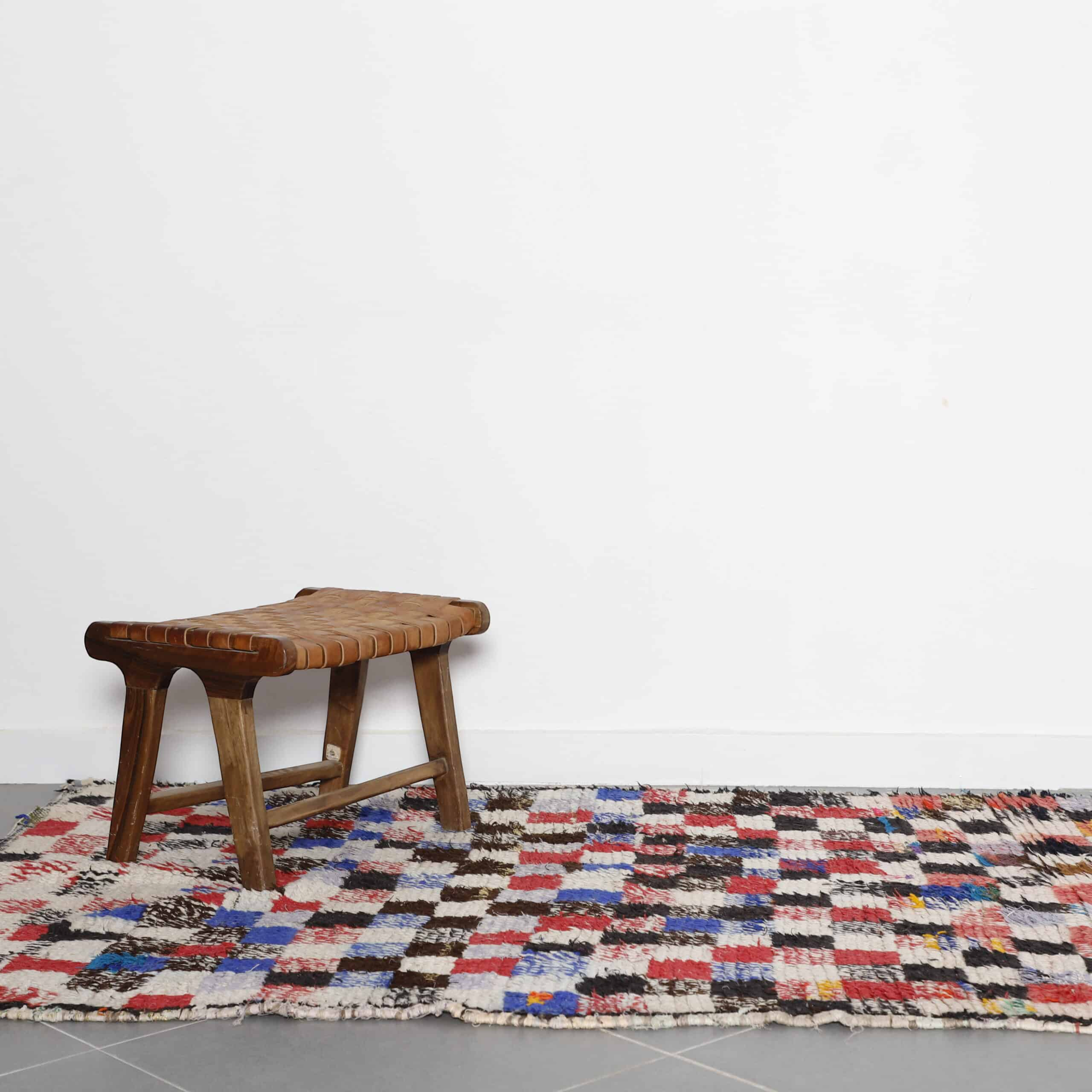 Long Azilal Rug 10.2×4.4 ft – Moroccan Wool in Multicolor Checkered Pattern