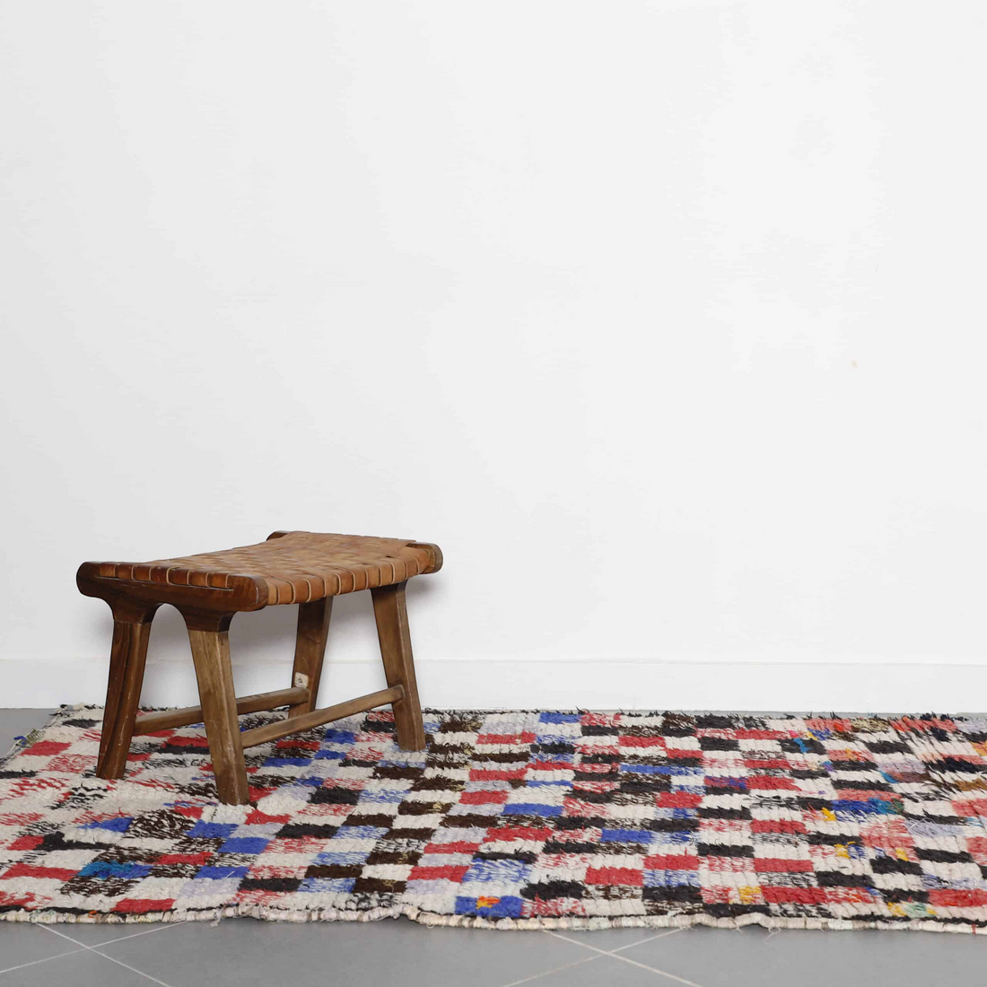 Long Azilal Rug 10.2×4.4 ft – Moroccan Wool in Multicolor Checkered Pattern