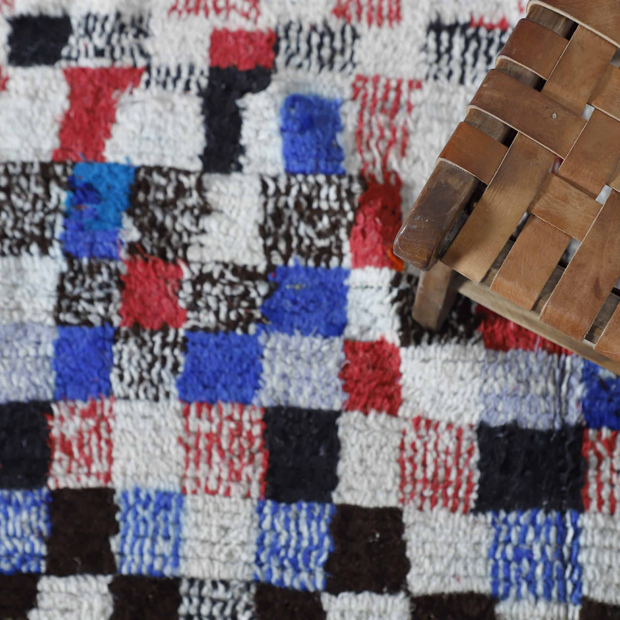 Long Azilal Rug 10.2×4.4 ft – Moroccan Wool in Multicolor Checkered Pattern