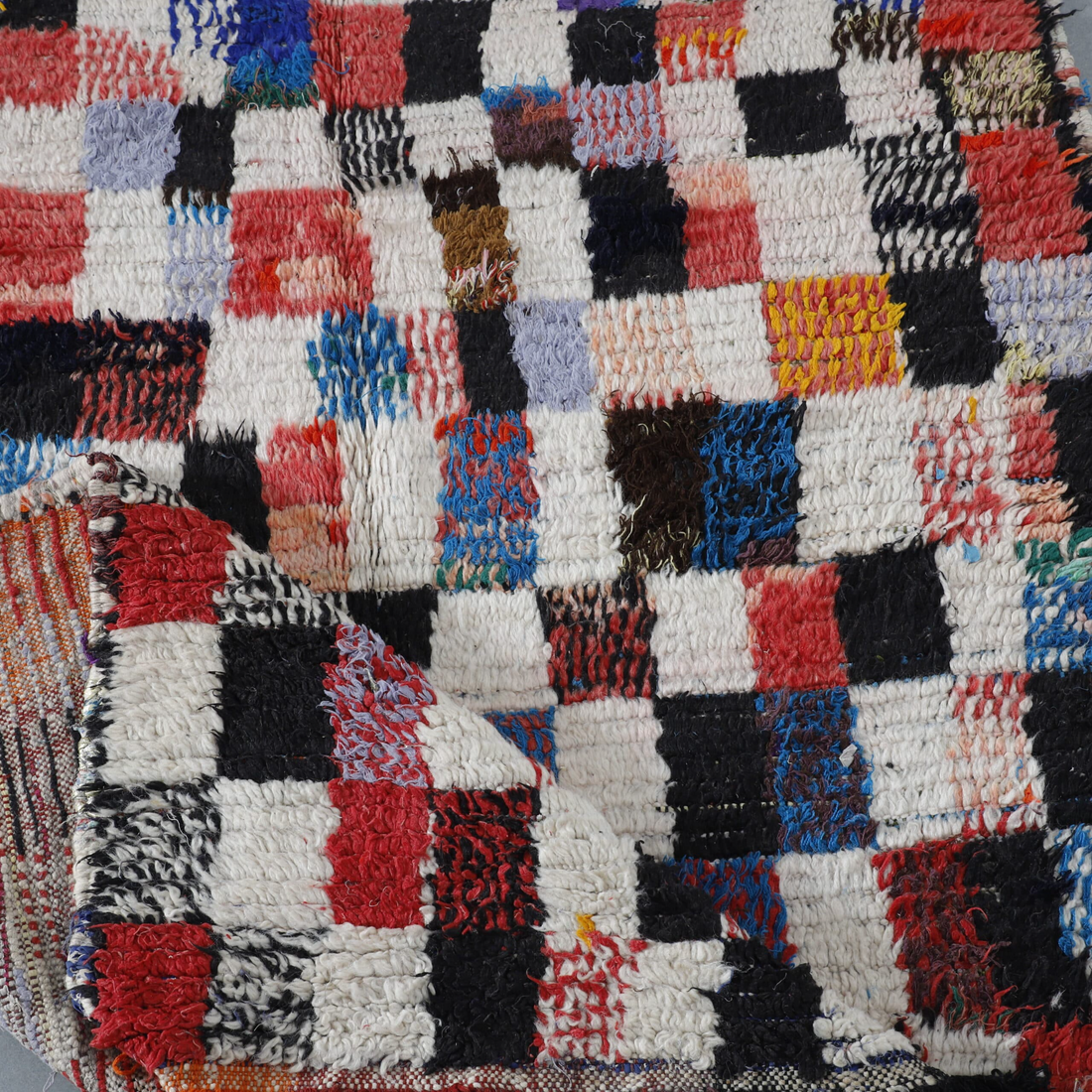 Long Azilal Rug 10.2×4.4 ft – Moroccan Wool in Multicolor Checkered Pattern