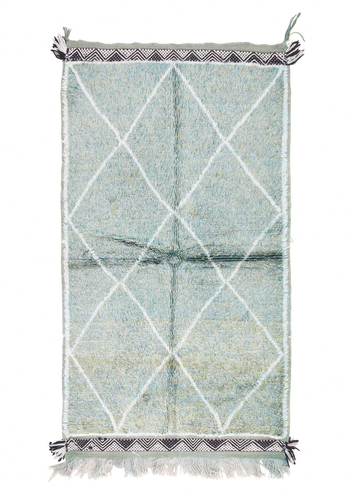 Green Moroccan Rug – Handwoven Wool with Diamond Pattern Design