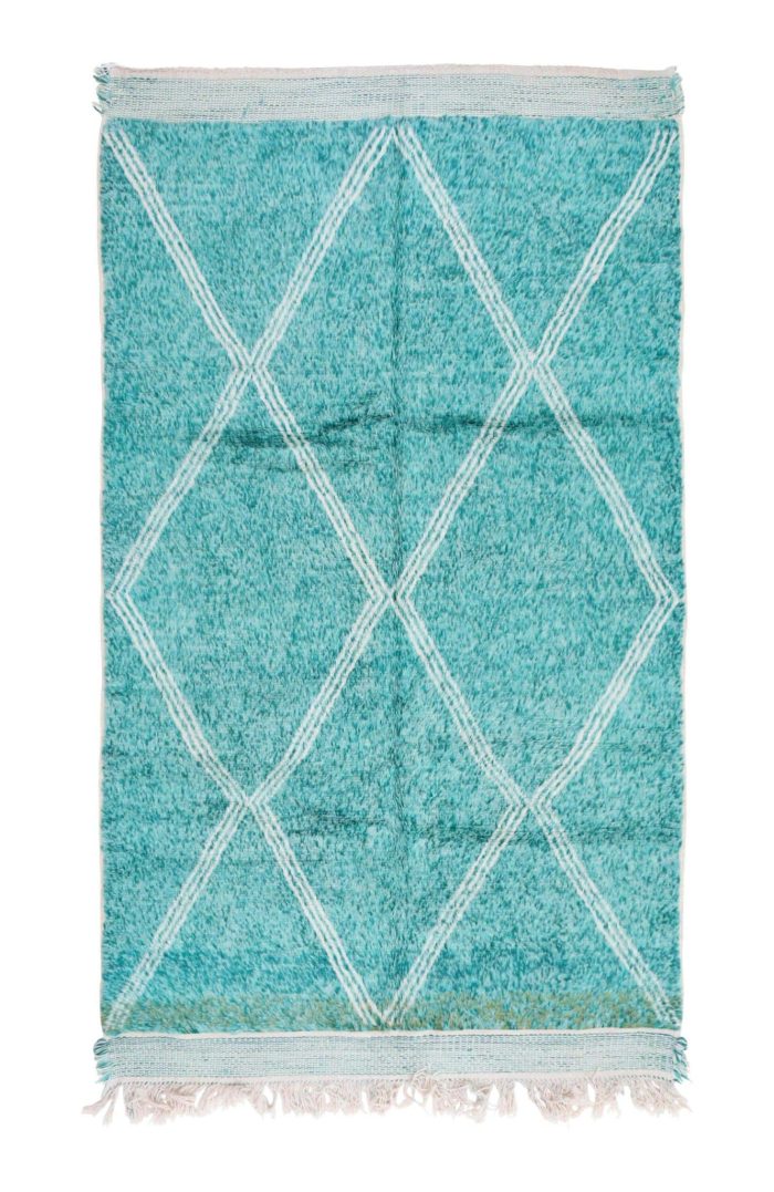 Green Moroccan Rug with traditional patterns and vibrant tones