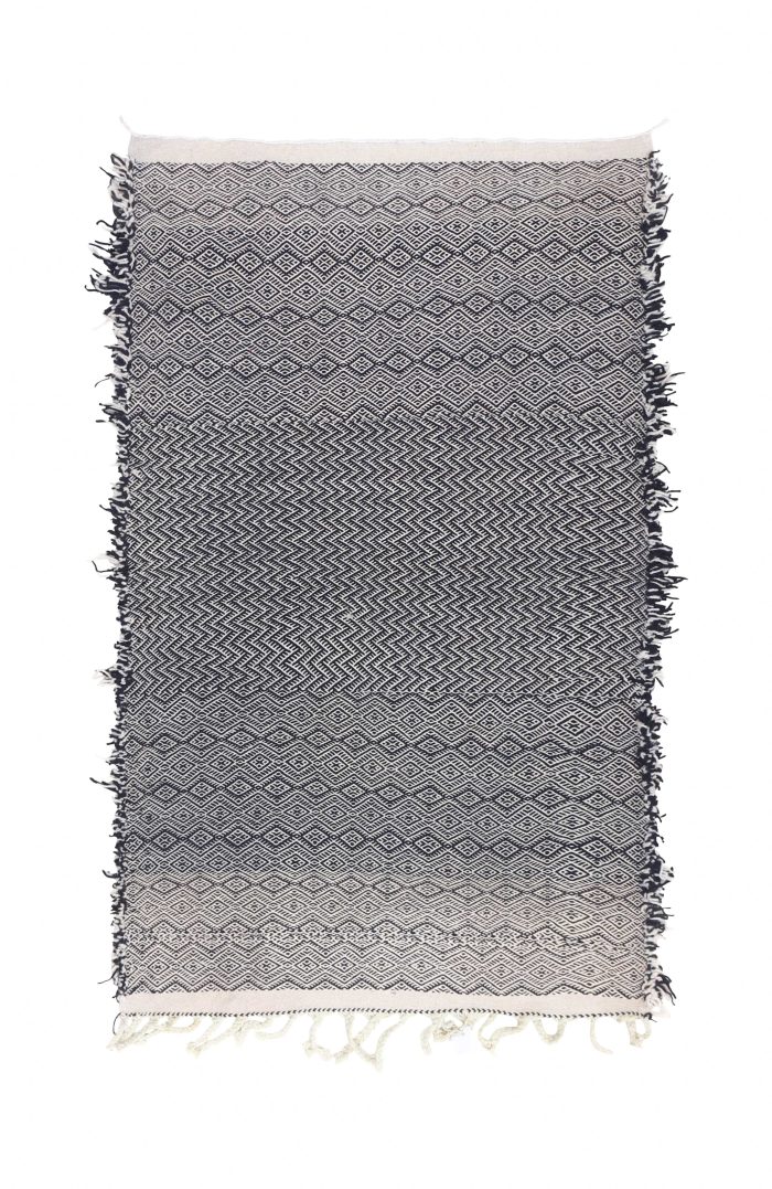 Handwoven Moroccan Kilim Rug - Black and White Geometric Design