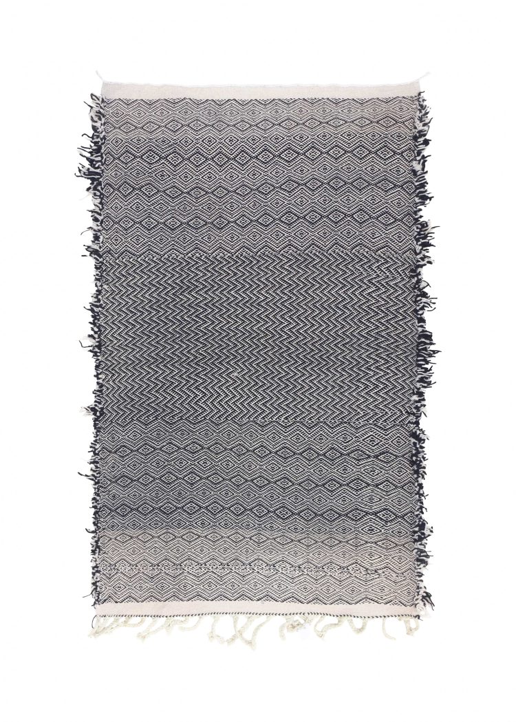 Handwoven Moroccan Kilim Rug - Black and White Geometric Design