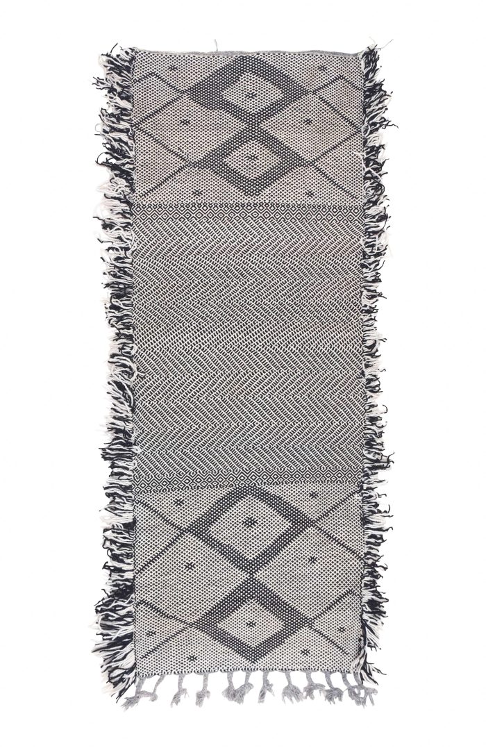 Handwoven Moroccan Kilim Runner Rug with vibrant geometric patterns.