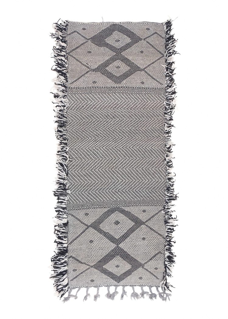 Handwoven Moroccan Kilim Runner Rug with vibrant geometric patterns.