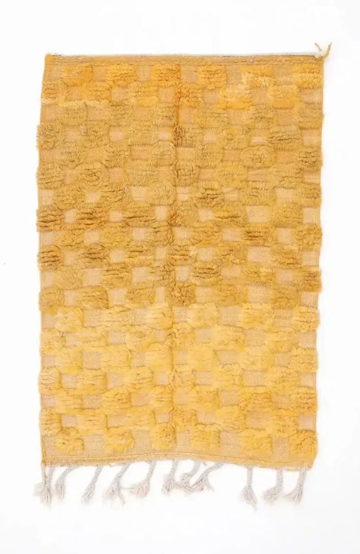 Yellow Checkered Rug - Handcrafted Natural Wool Rug