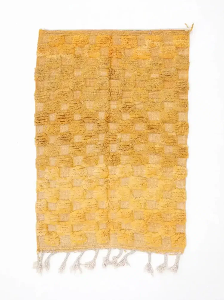 Yellow Checkered Rug - Handcrafted Natural Wool Rug