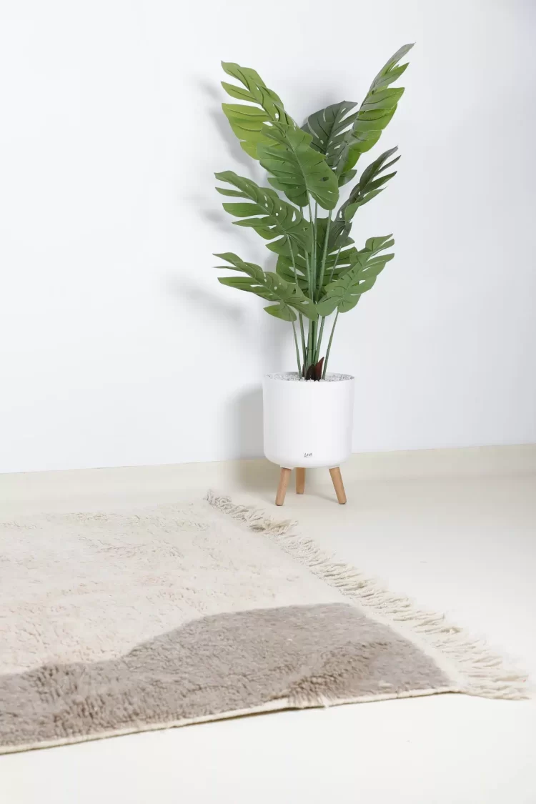 Moroccan Grey and White Rug with Intricate Geometric Patterns