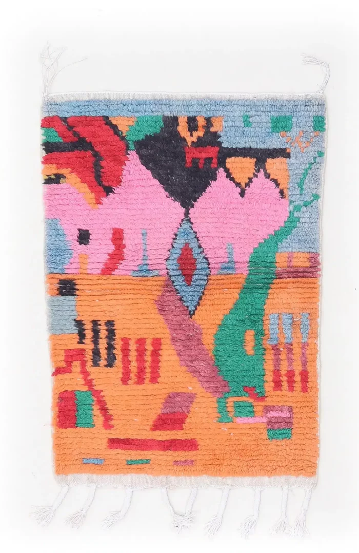 Moroccan Colorful Area Rug with vibrant hues and intricate traditional patterns