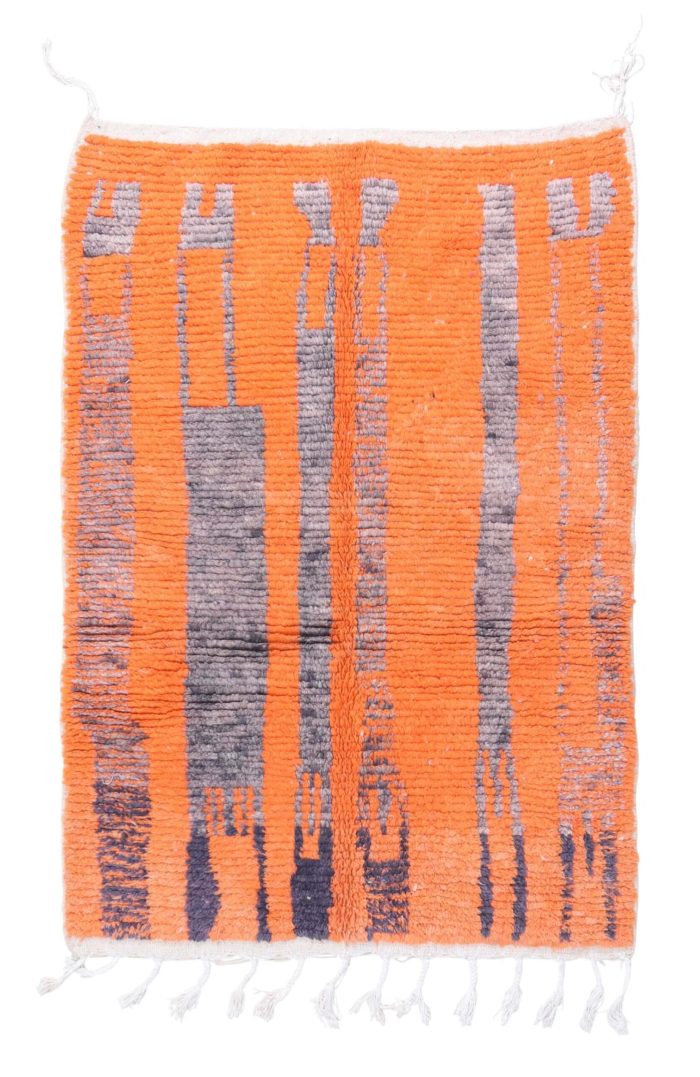 Orange Contemporary Rug - Handcrafted Moroccan Rug with Geometric Patterns