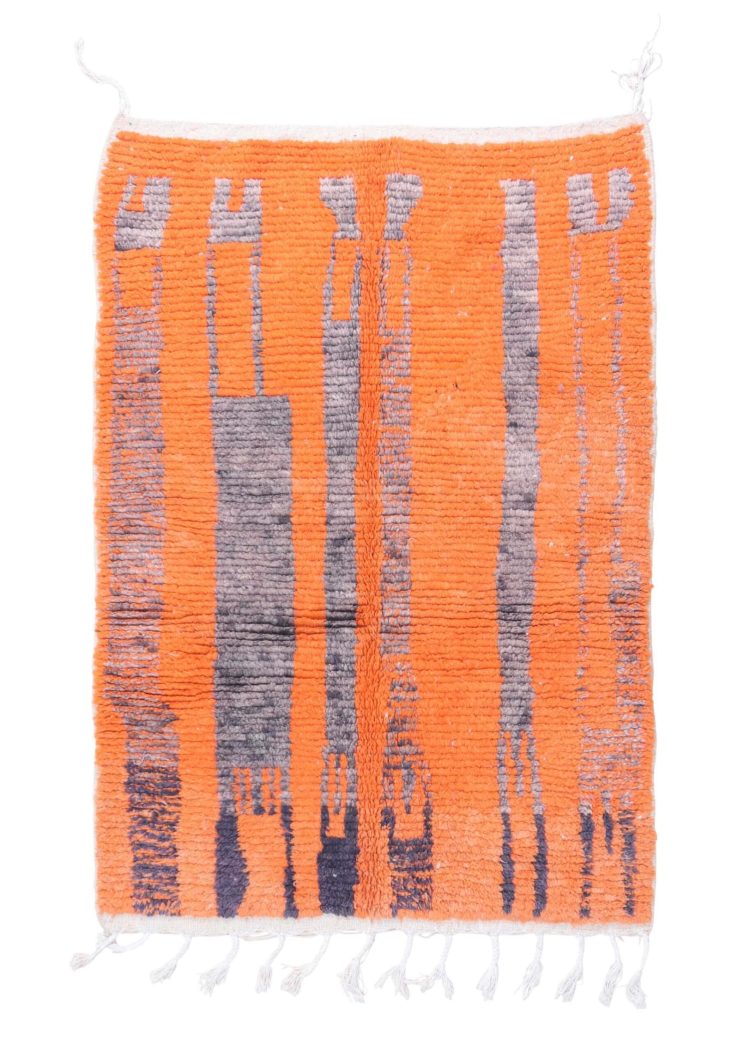 Orange Contemporary Rug - Handcrafted Moroccan Rug with Geometric Patterns