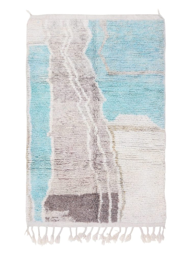 Moroccan Blue Abstract Area Rug with intricate patterns