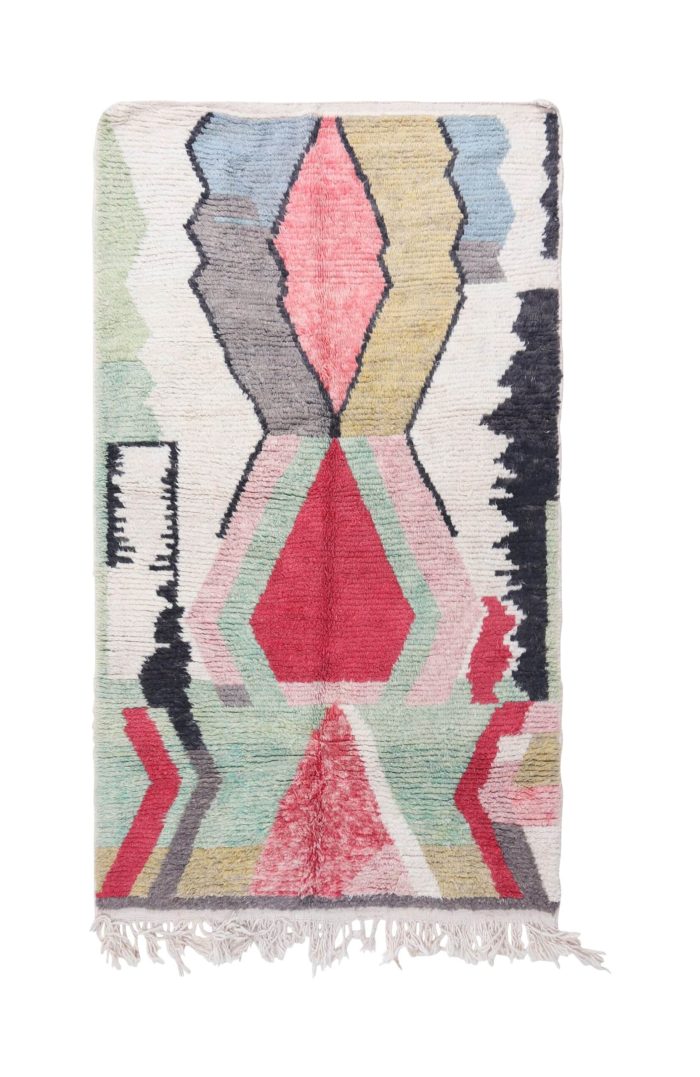 Handwoven Moroccan Abstract Multicolor Rug with vibrant colors and abstract patterns, perfect for any room's décor.