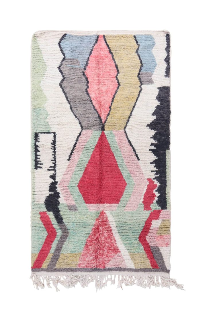 Handwoven Moroccan Abstract Multicolor Rug with vibrant colors and abstract patterns, perfect for any room's décor.