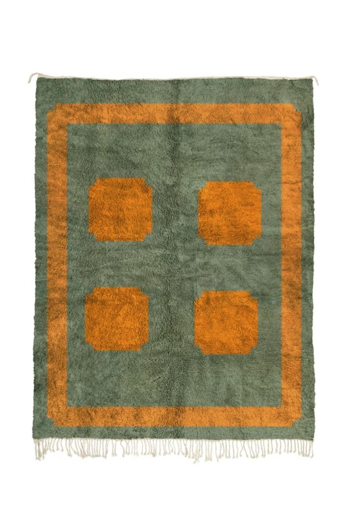 Handwoven Green Orange Rug - Vibrant Moroccan Design