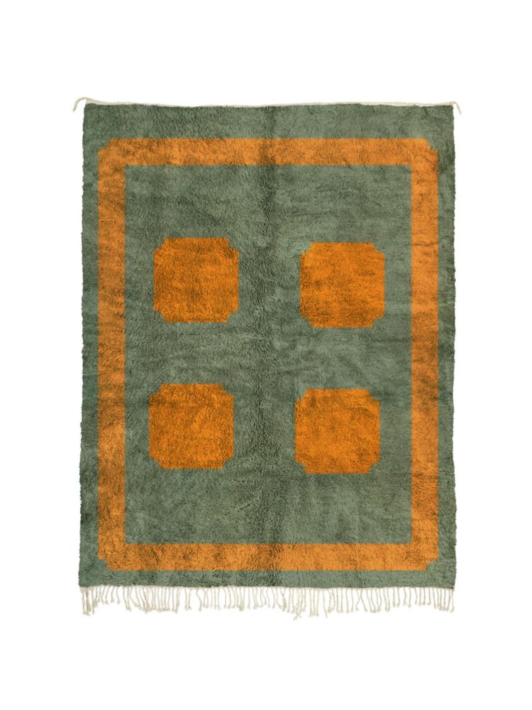 Handwoven Green Orange Rug - Vibrant Moroccan Design