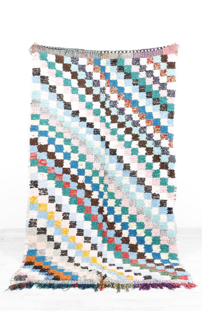 Blue Checkered Rug - Handwoven with bold checkered pattern and rich blue tones